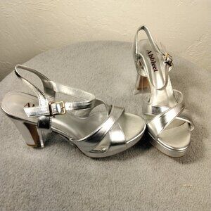 Abbleet Platform High Chunky Heels Strappy Sandals for Women Size 9.5 Silver